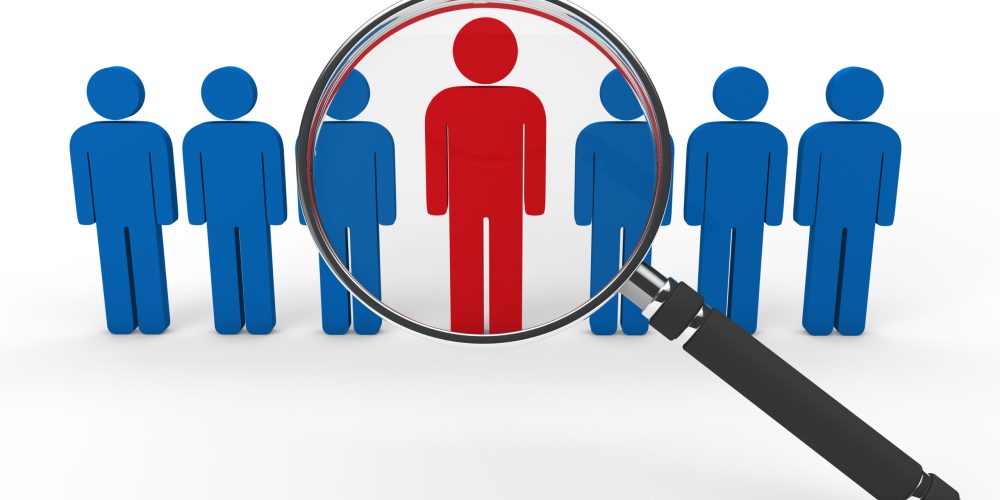 3d magnifying glass team leadership red blue